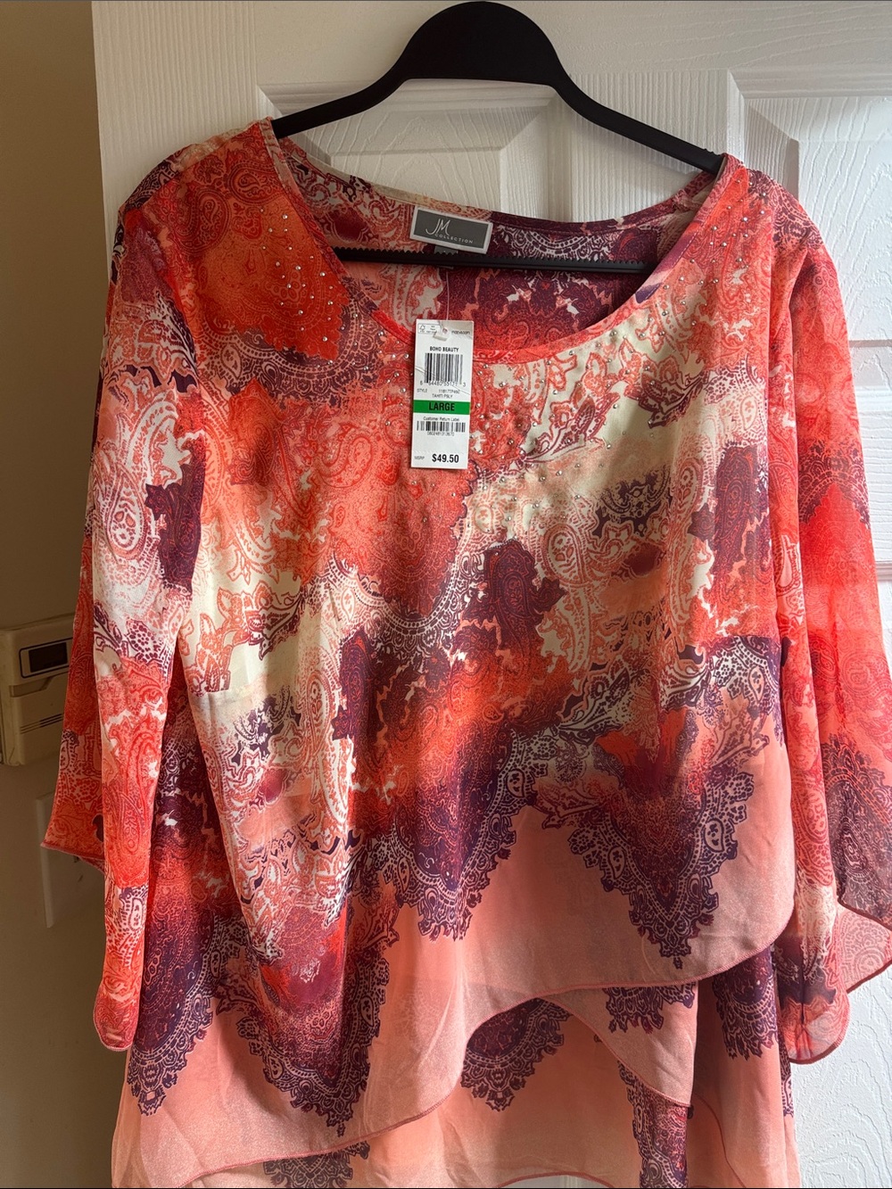 JM Collection Coral and Pink Paisley Layered Tunic